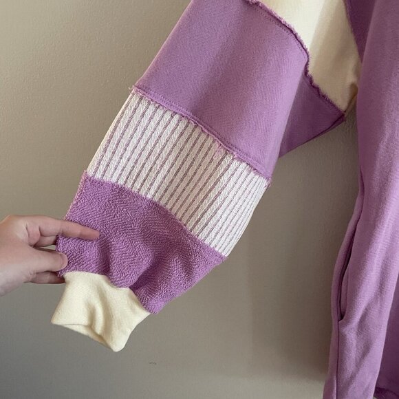 Bucket List Women S Lavender French Terry Color-Block Collared Loose Fit Romper - Picture 6 of 13